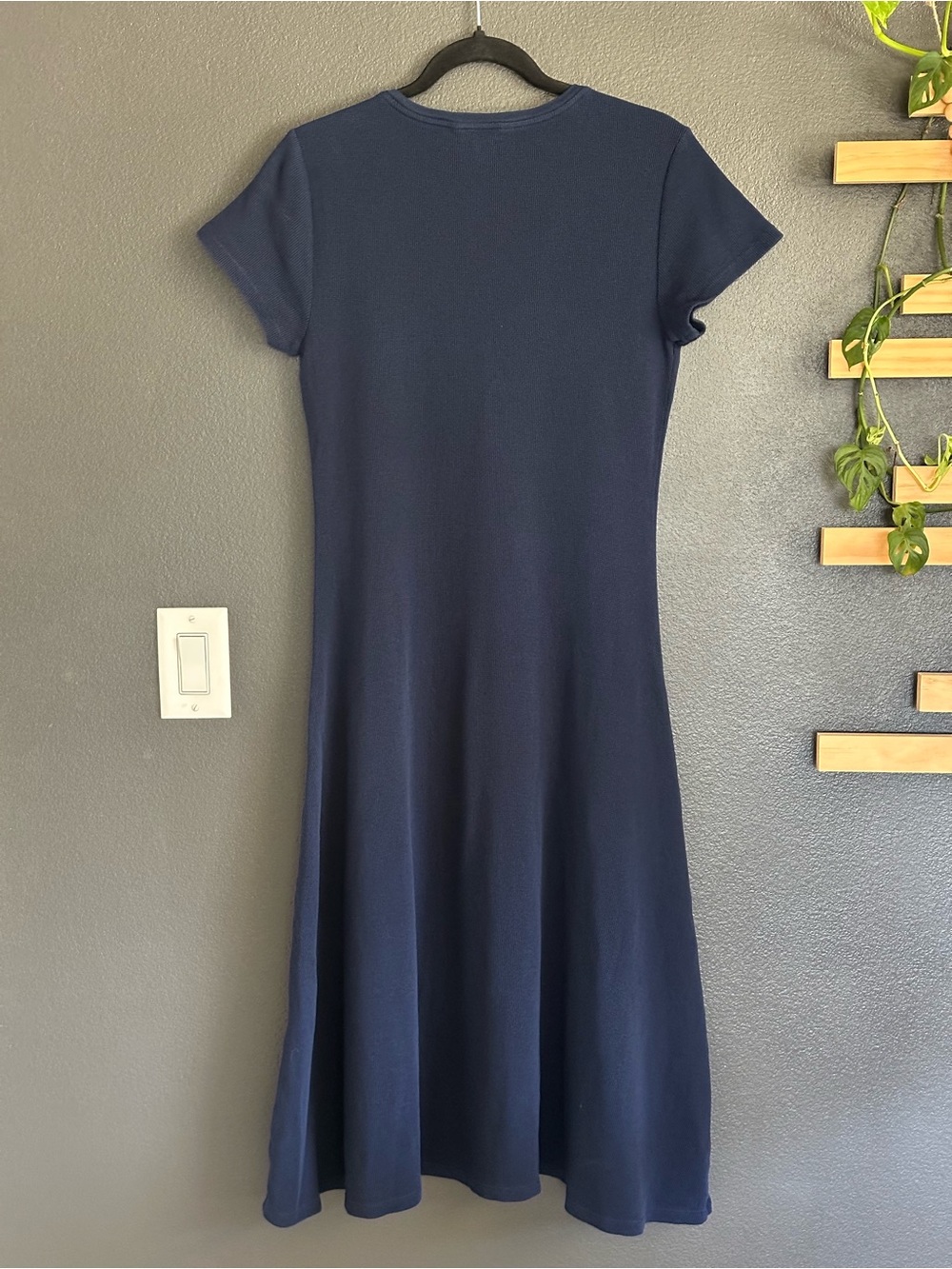Lauren Ralph Lauren Waffle-Knit Cotton Henley Midi Dress Navy Size L - Picture 3 of 9